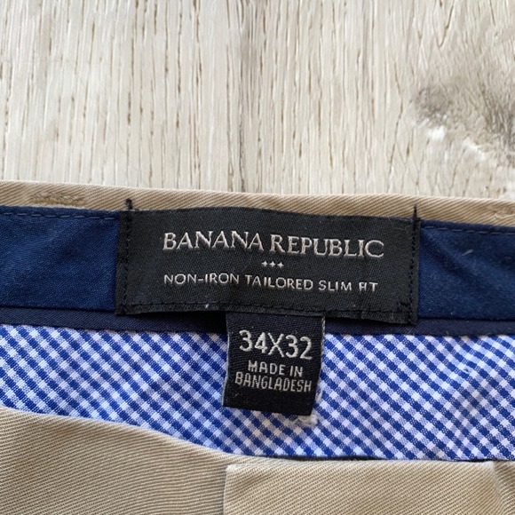 Banana Republic Men's 34x32 Non-Iron Tailored Slim Fit Chino Pants Khaki Beige - Picture 4 of 9